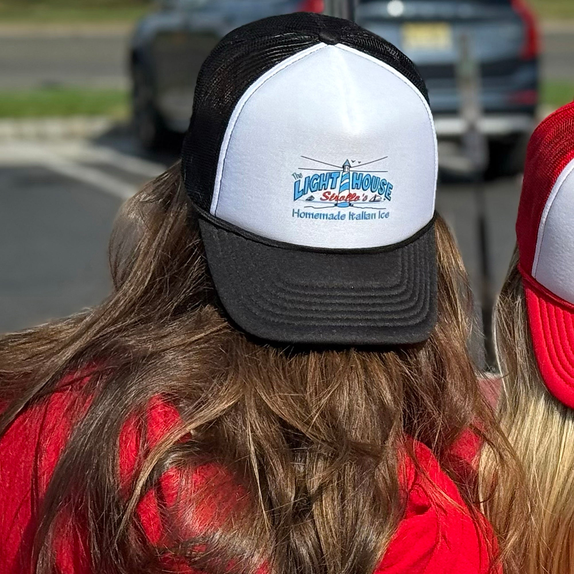 Strollo's Lighthouse Black Trucker Hat