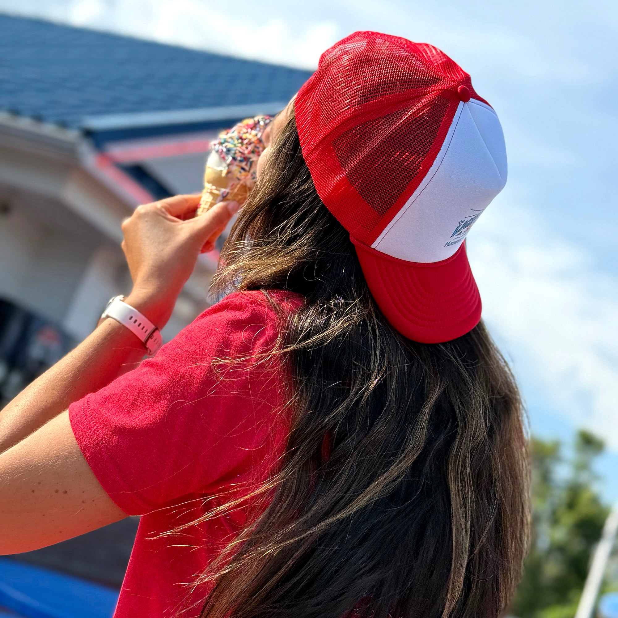 Strollo's Lighthouse Red Trucker Hat