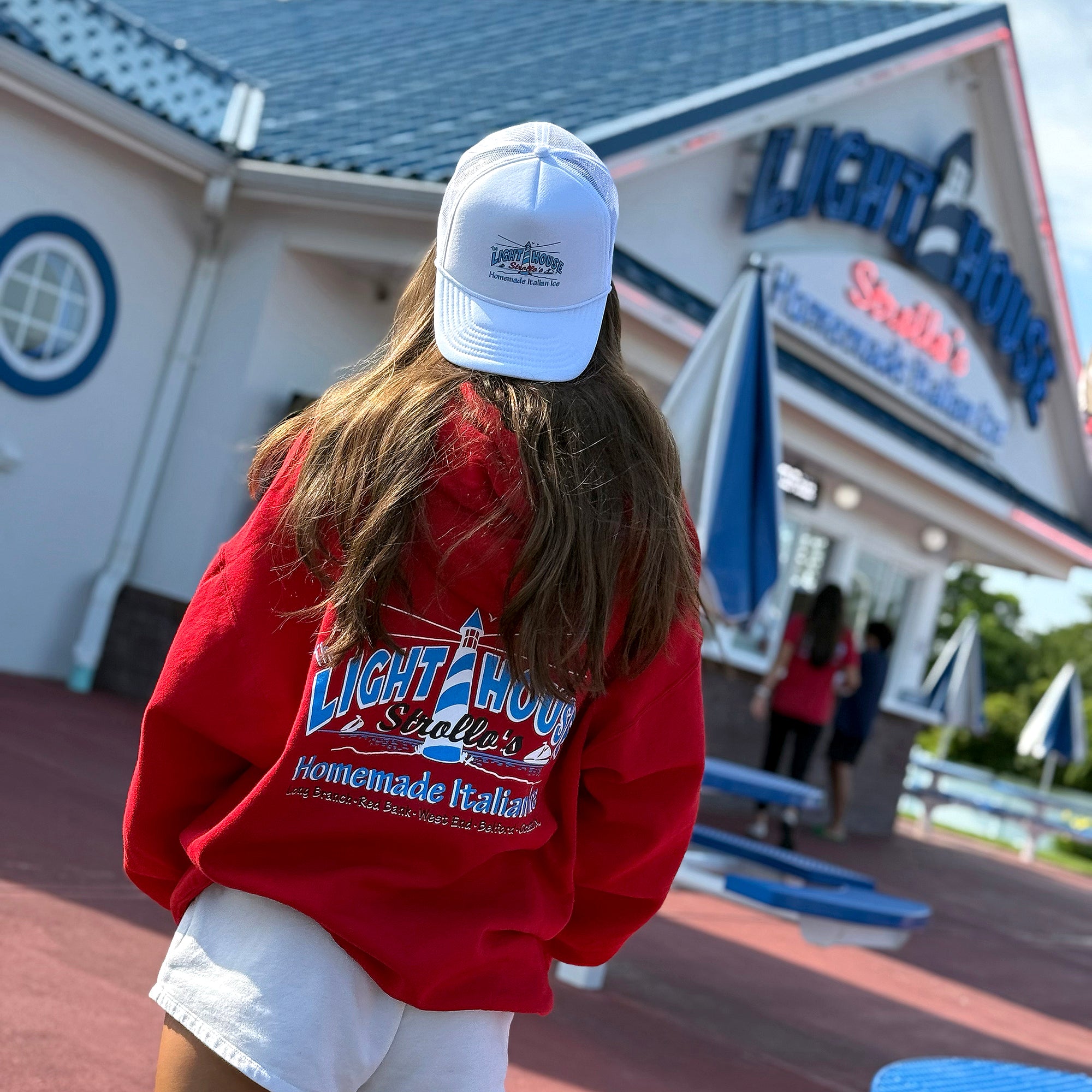Strollo's Lighthouse White Trucker Hat