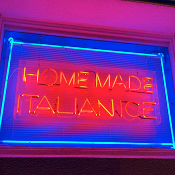 Homemade Italian Ice red and blue neon sign